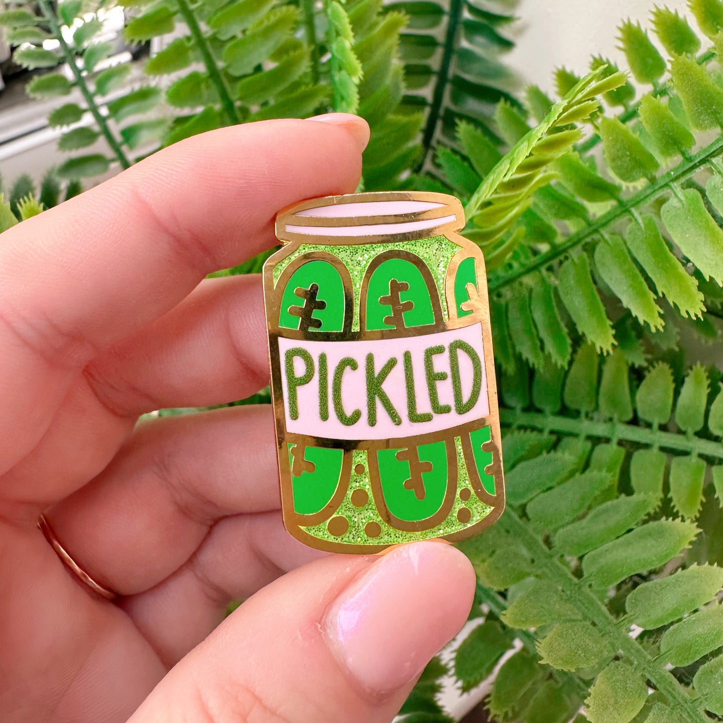 Pickled glitter enamel pin