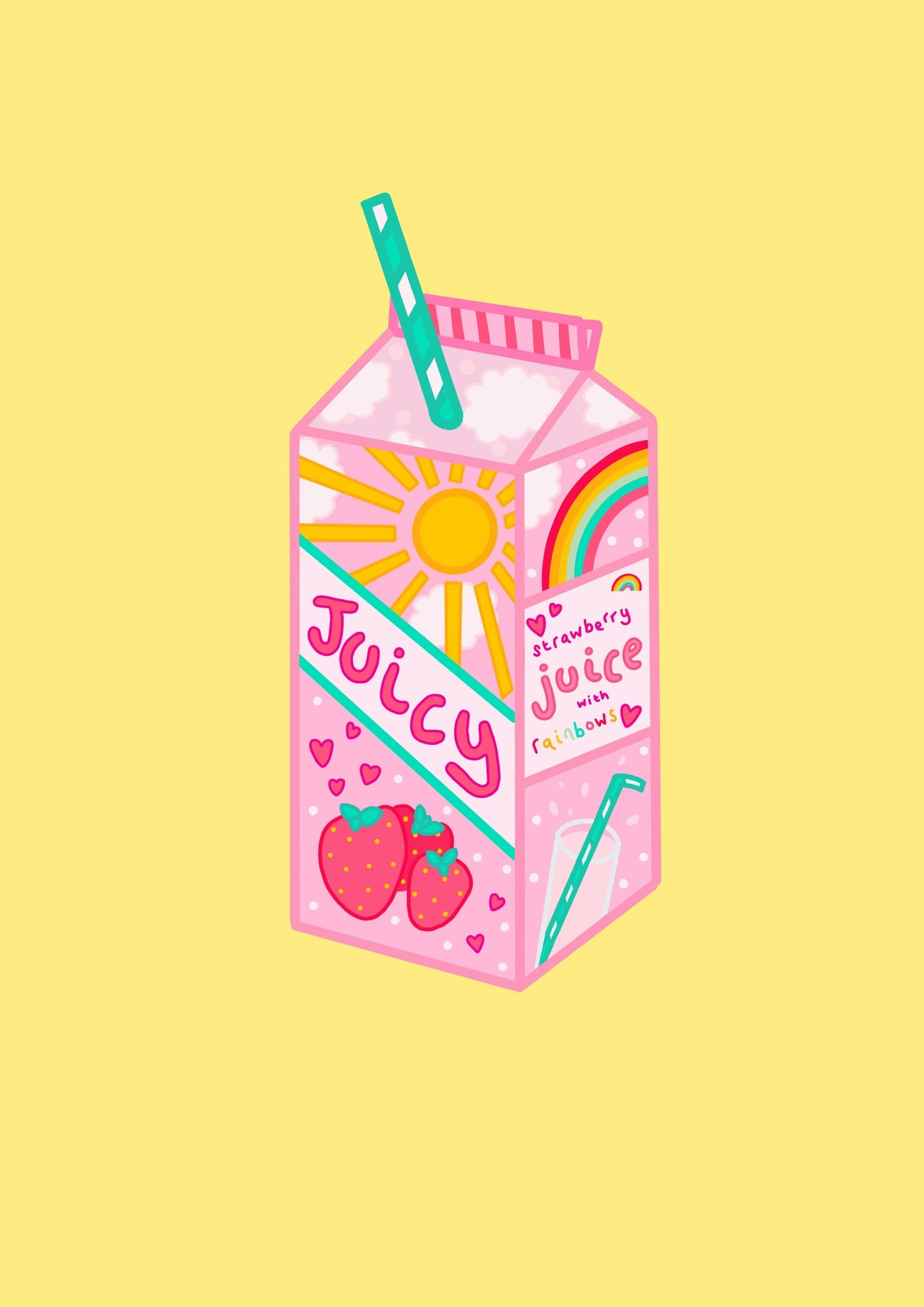 Kawaii juice box print • kawaii print • illustration print • kawaii in the uk • cute prints • cute A3 prints | A4 prints | 5x7 prints