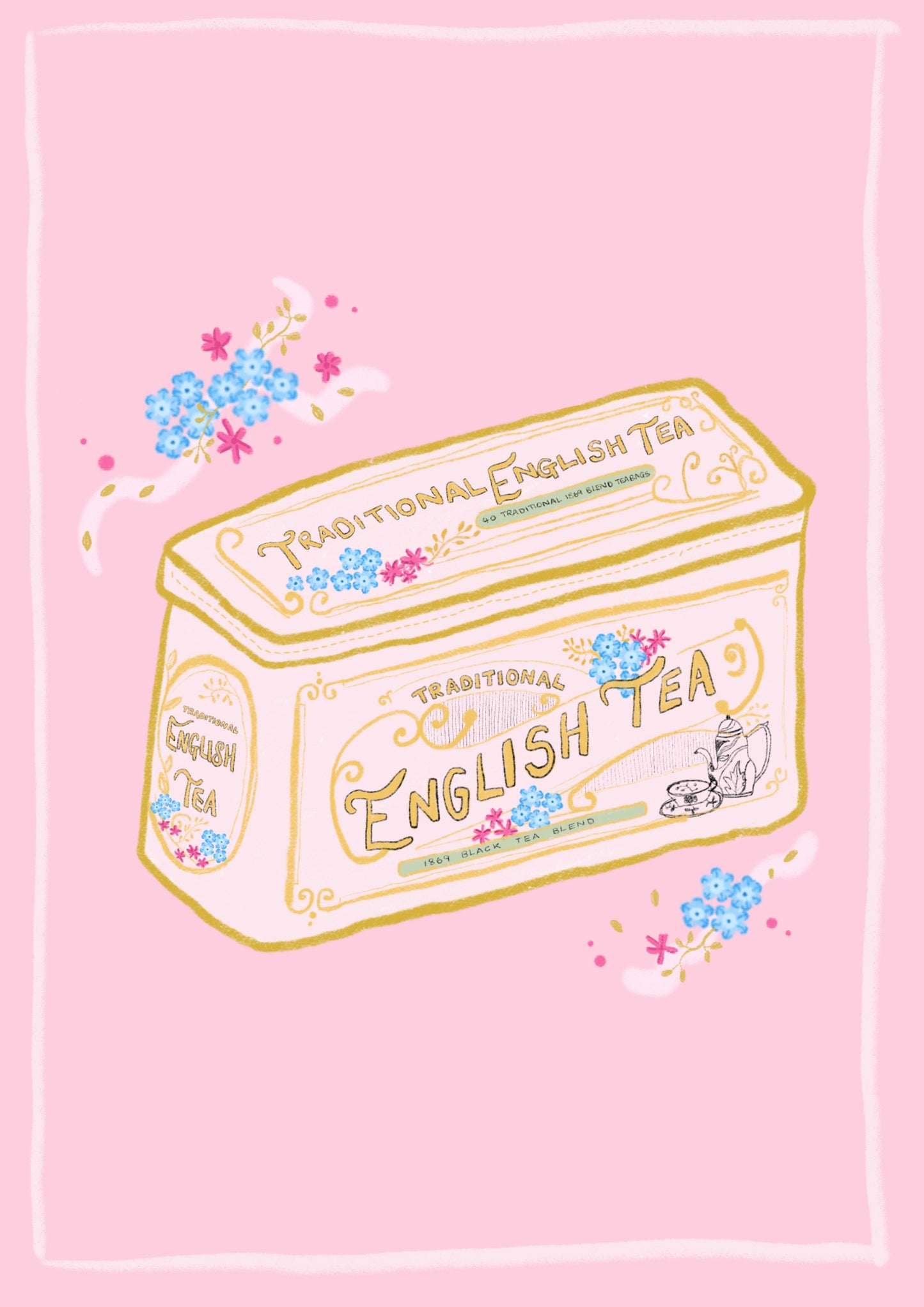 Vintage tea tin artwork print - tea print - kitchen art - kitchen print - colourful kitchen - vintage tins - kitchen wall art