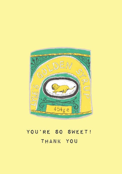 A6 thank you card - Golden syrup card - You're so sweet - thank you card - thank you cards - cards for him - cards for her