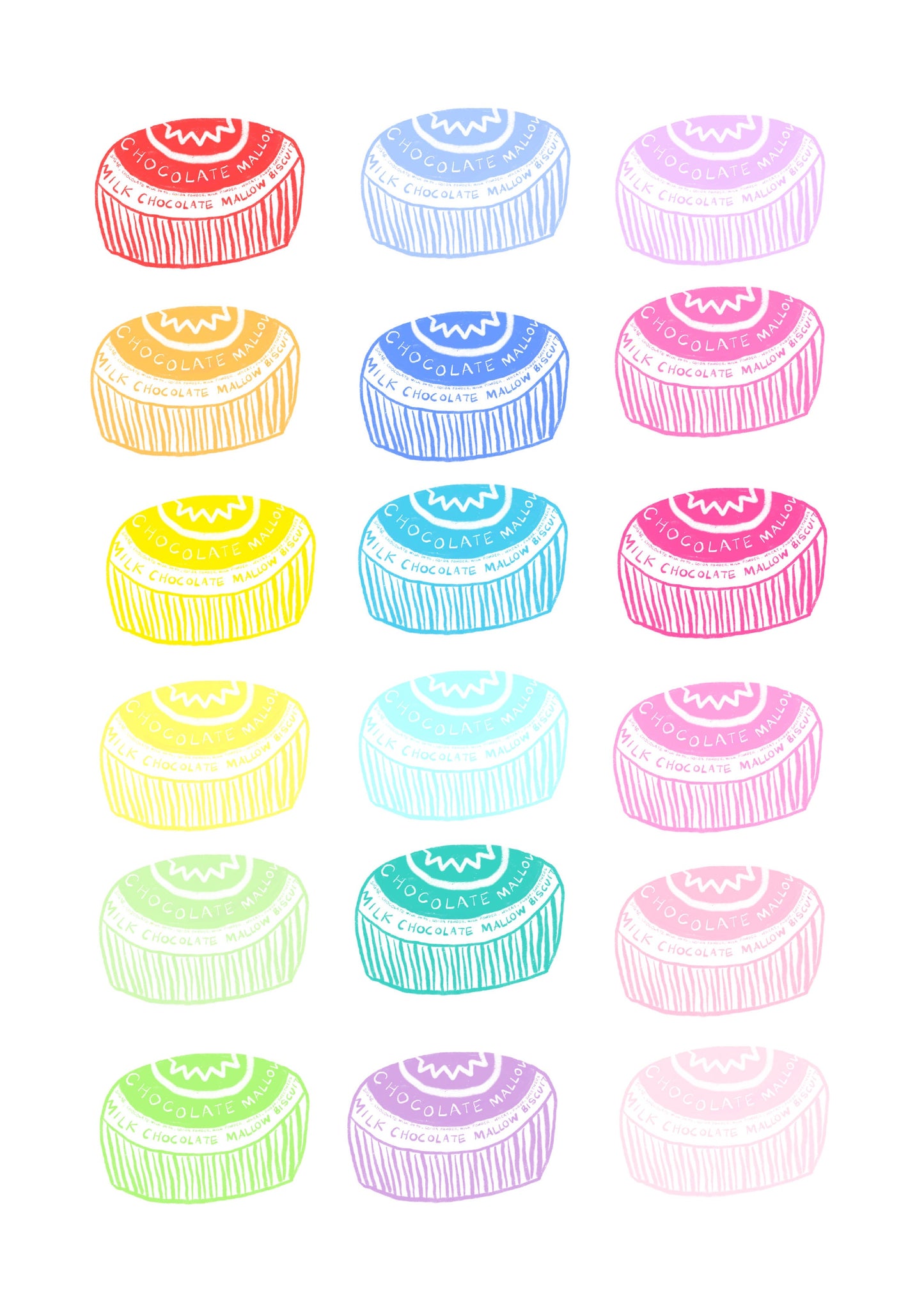 Rainbow teacake biscuit artwork print - kitchen print - colourful kitchen - kitchen wall art A3 prints | A4 prints | 5x7 prints