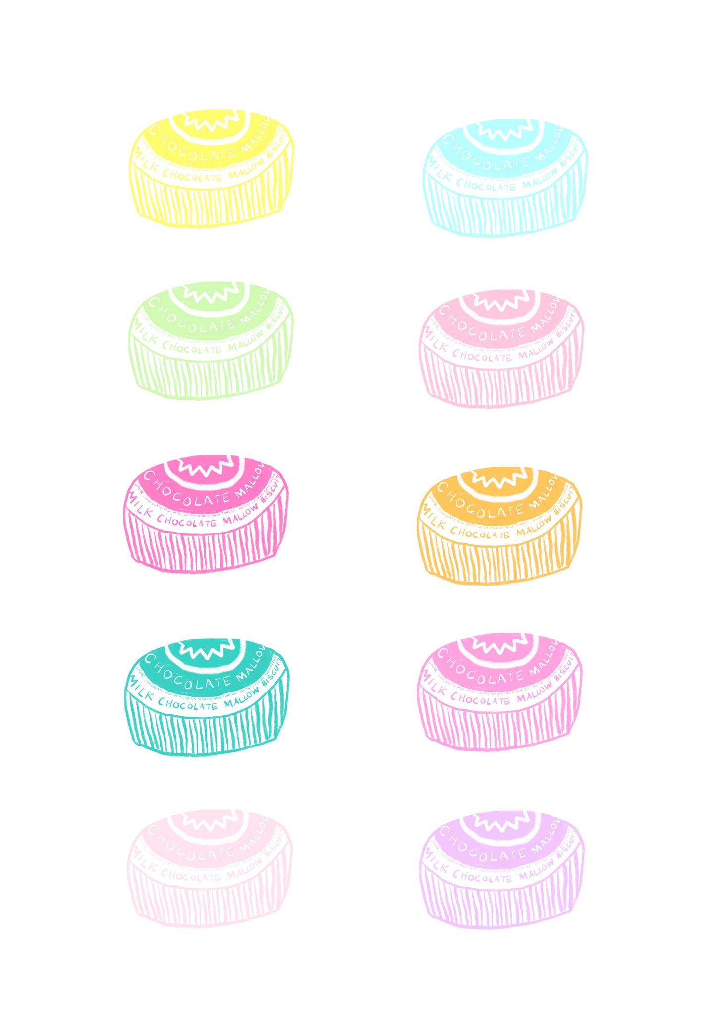 Pastel rainbow teacake biscuit artwork print -biscuit print - kitchen art - kitchen print - colourful kitchen - kitchen wall art