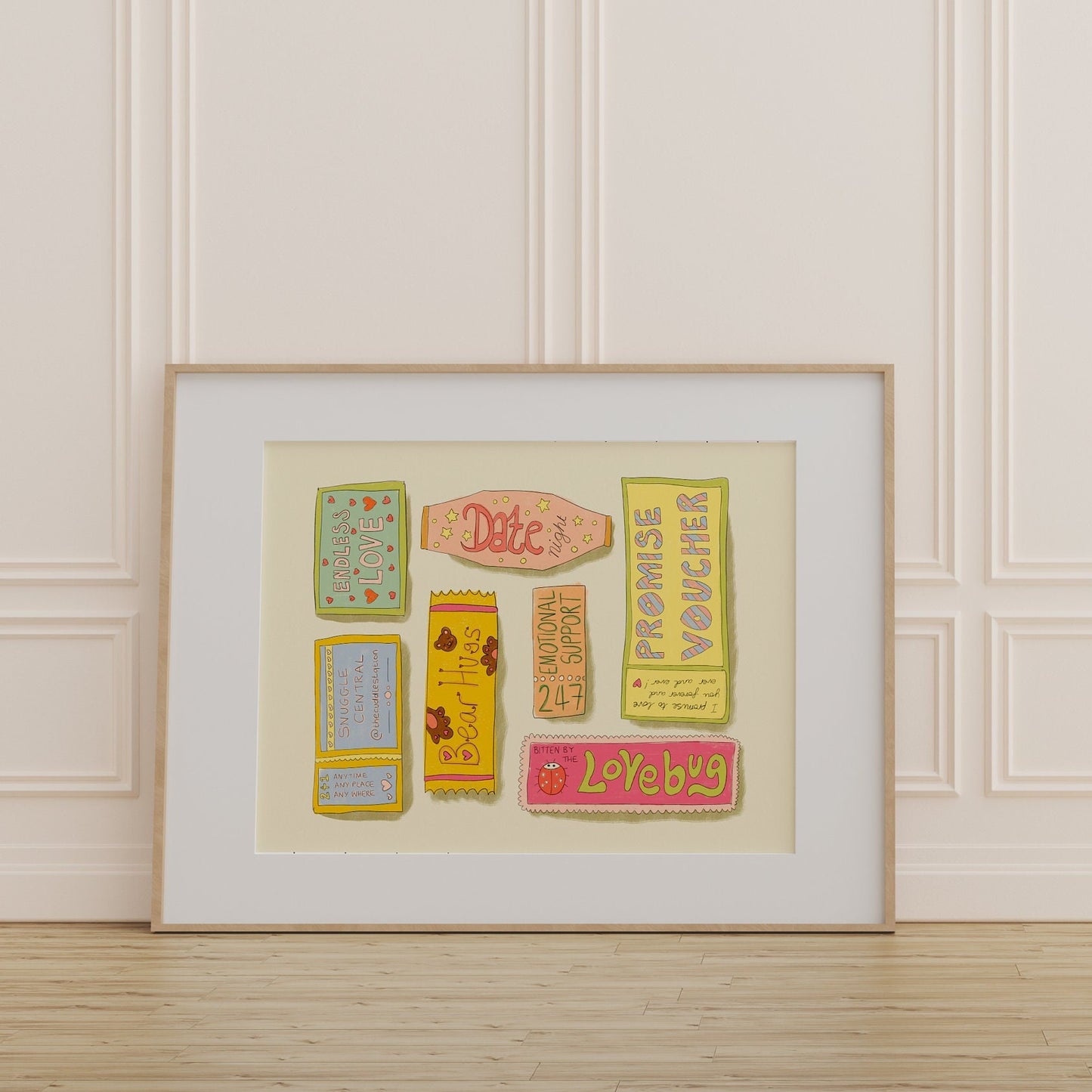 Love tokens print - love token gift - positive wall art - positive gifts - positive affirmations - couples gifts - tickets vintage