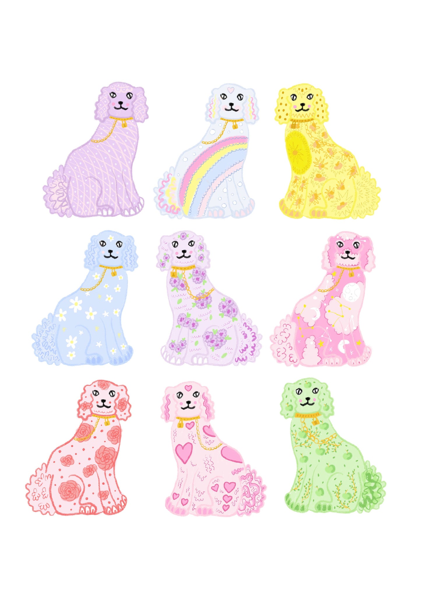 Staffordshire dogs artwork print - dog print - staffordshire dog figurine - quote print - colourful wall art -