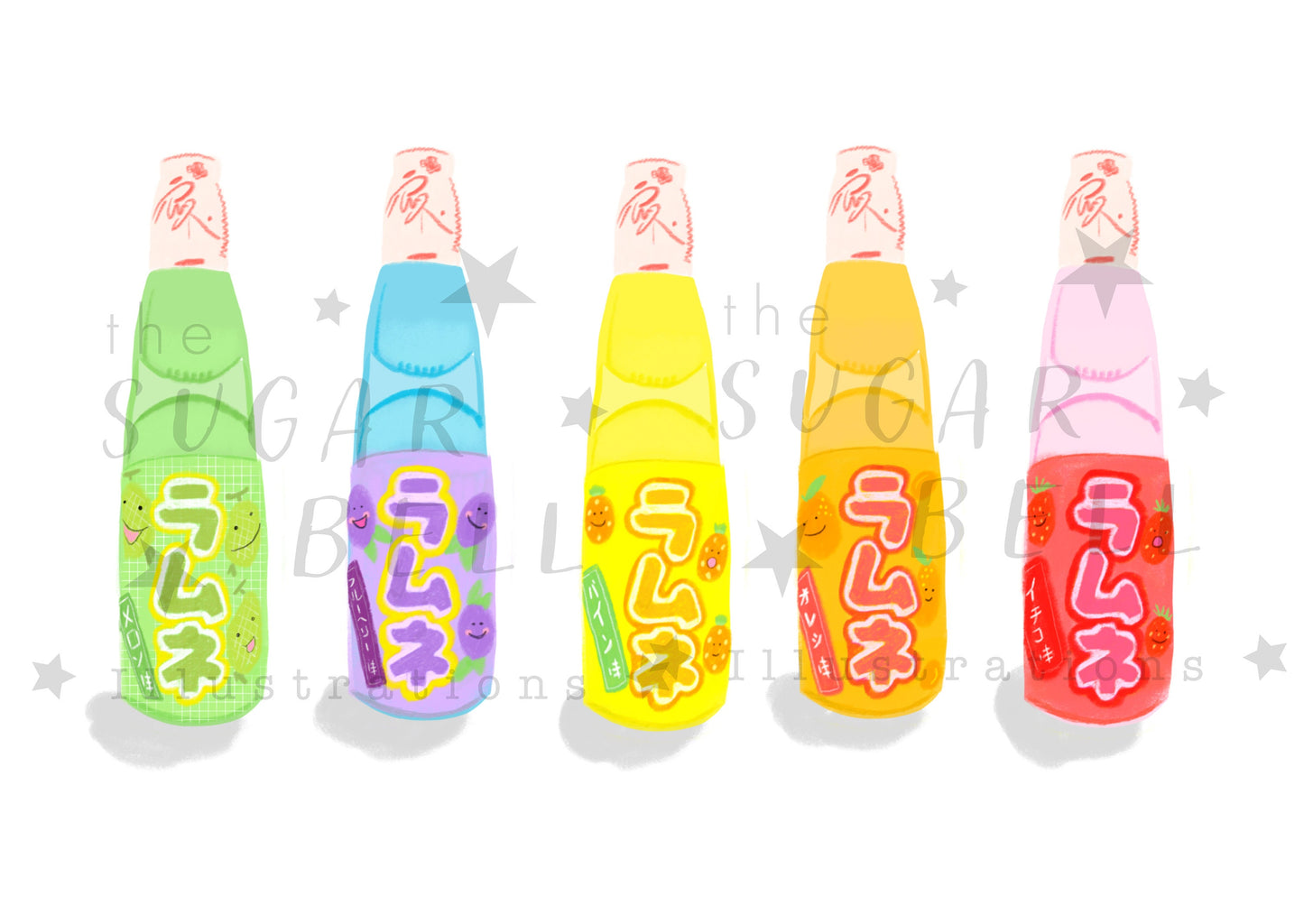 Kawaii Japanese juices art print • A3 prints | A4 prints | 5x7 prints • colourful print • kitchen print