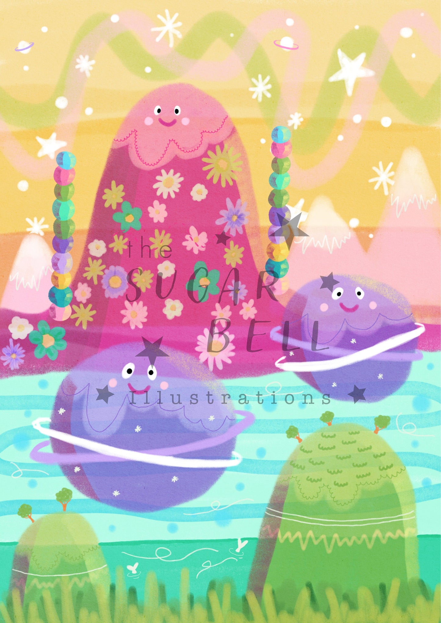 Kawaii mountains art print • A3 | A4 | 5x7 • colourful print • nursery print • cute prints • kawaii wall art •