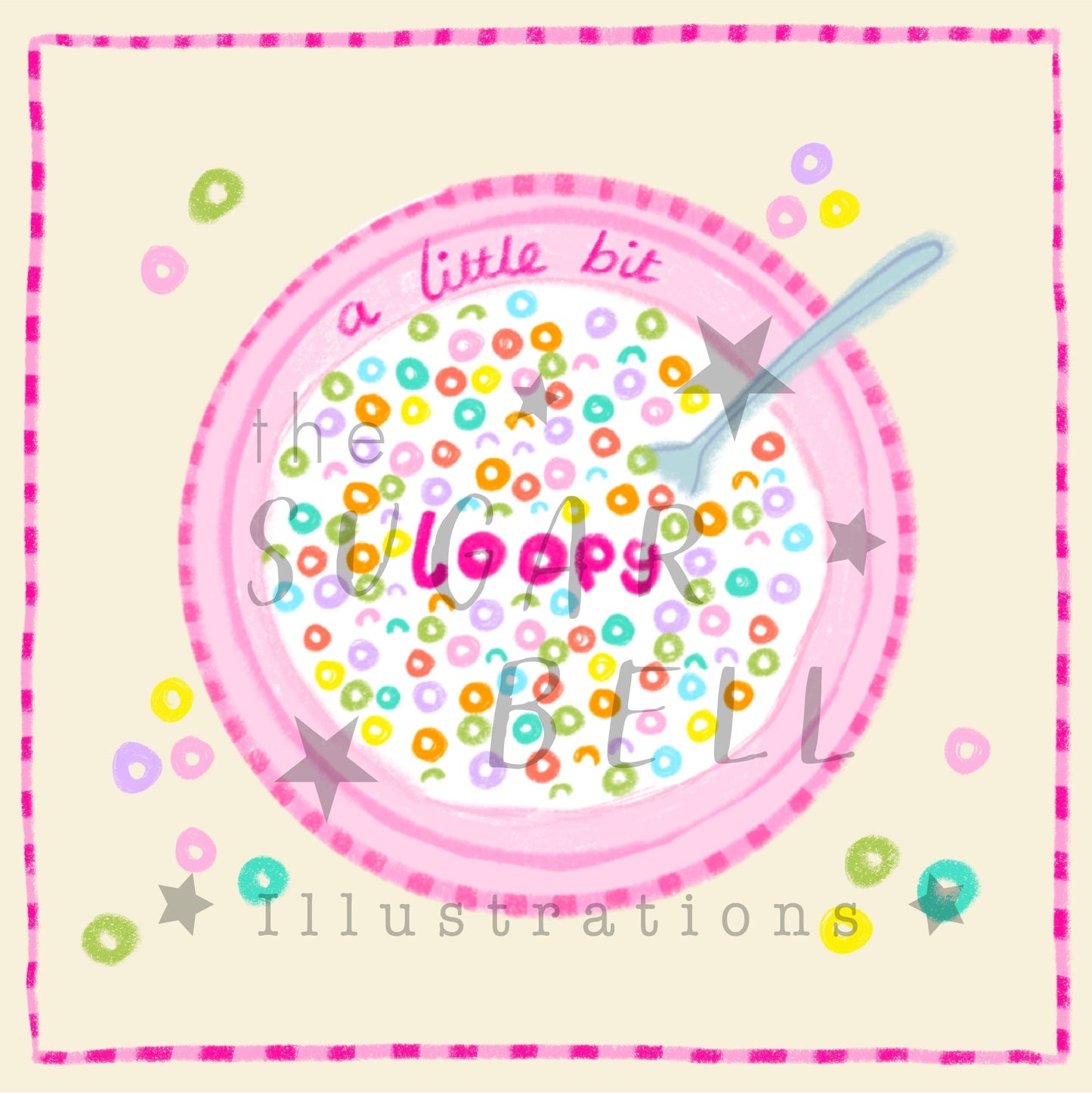 Fruit loop cereal 'a little bit loopy' square print - kitchen art - kitchen print - colourful kitchen - kitchen wall art