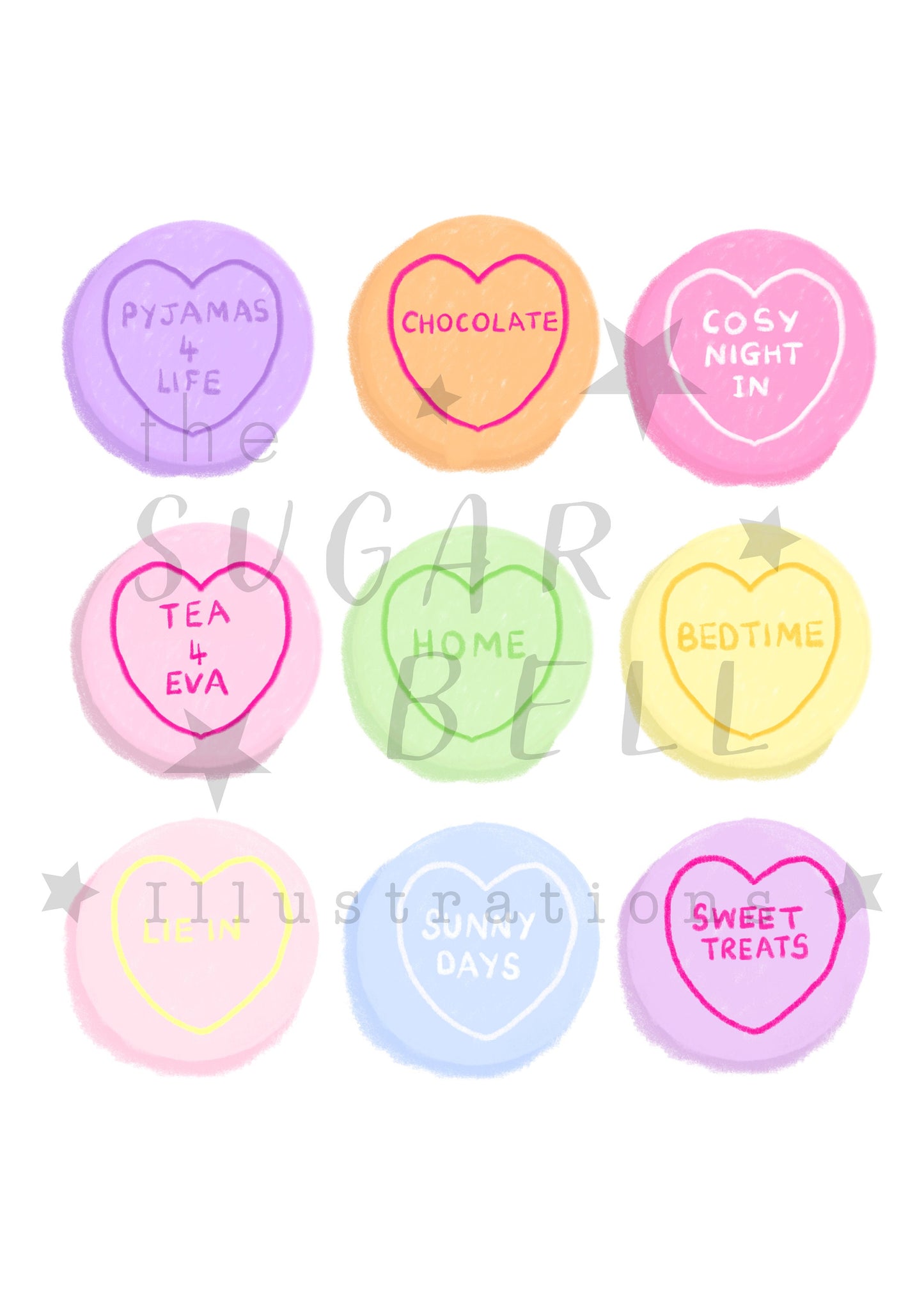 Lovehearts art print • A3 | A4 | 5x7 • colourful print • simple pleasures print • cute prints • kawaii wall art •