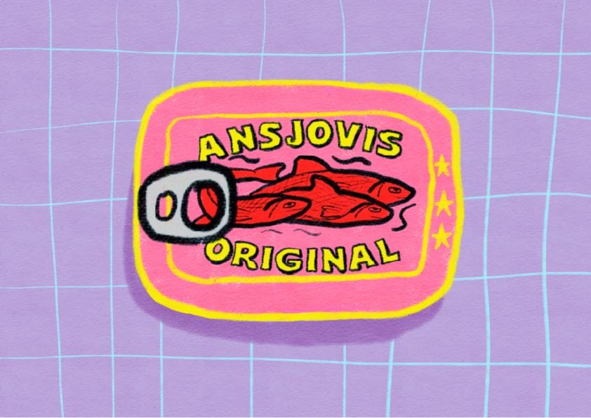 Anchovy tin print - kitchen art - kitchen print - kitchen wall art | A3 prints | A4 prints | 5x7 prints | 6x6 prints | 5x5 prints