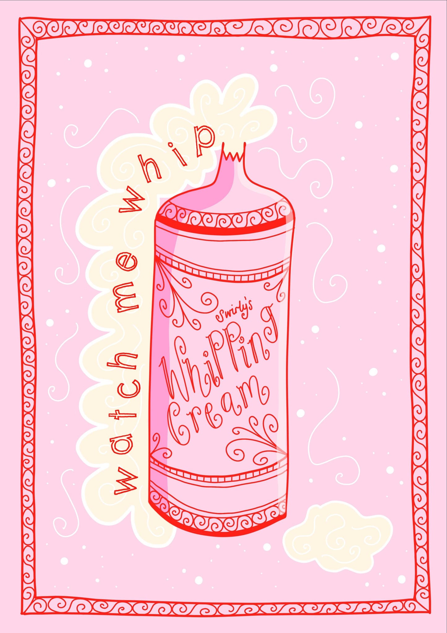 Whipped cream artwork print - pink print - retro art - kitchen print - quote print - colourful kitchen - kitchen wall art