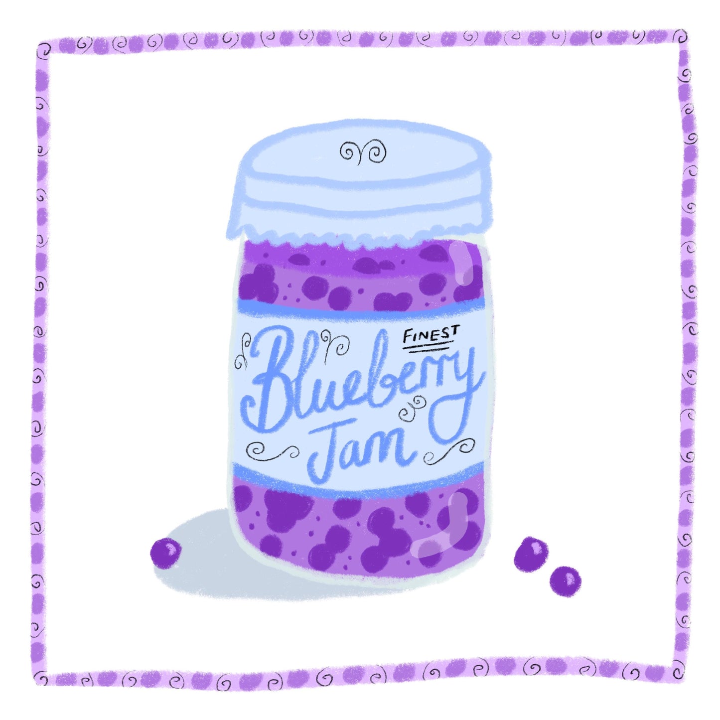 5x5 6x6 Blueberry Jam Jar square print - kitchen art - kitchen print - colourful kitchen - kitchen wall art