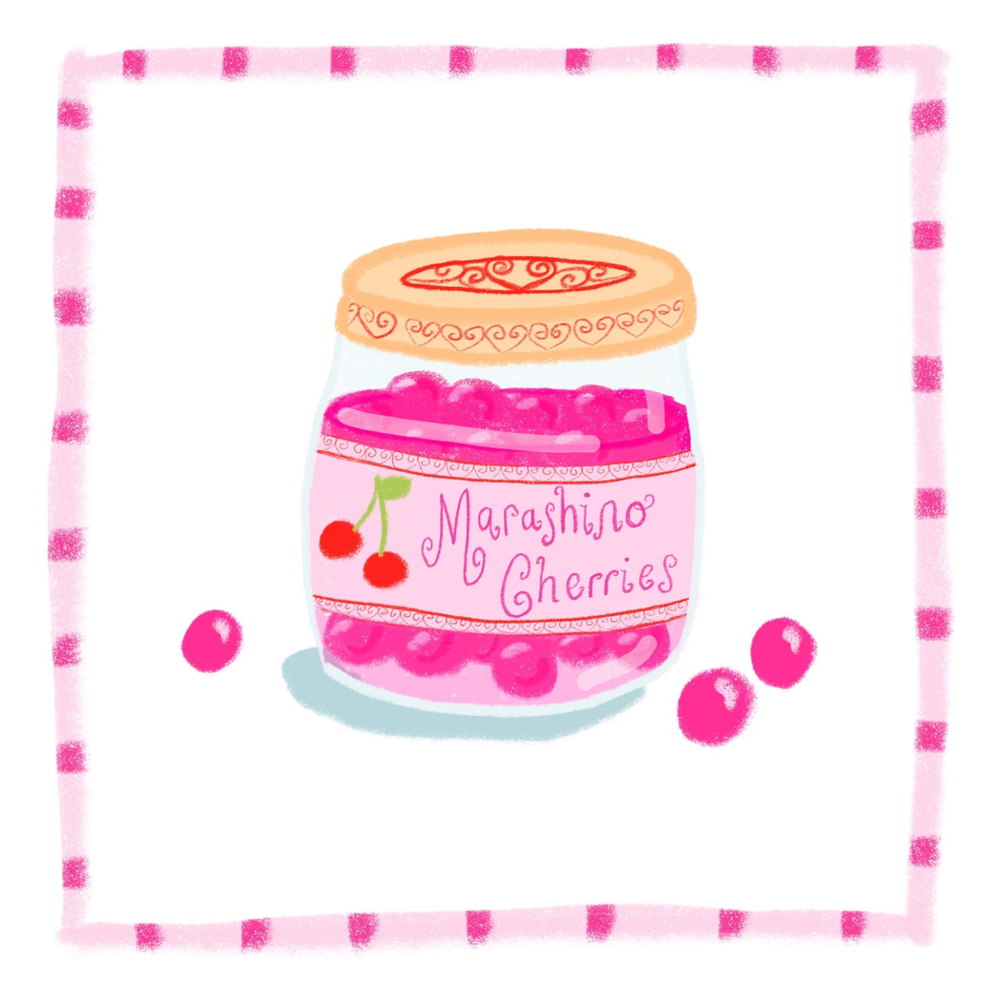 5x5 6x6 Marashino Cherries Jar square print - kitchen art - kitchen print - colourful kitchen - kitchen wall art