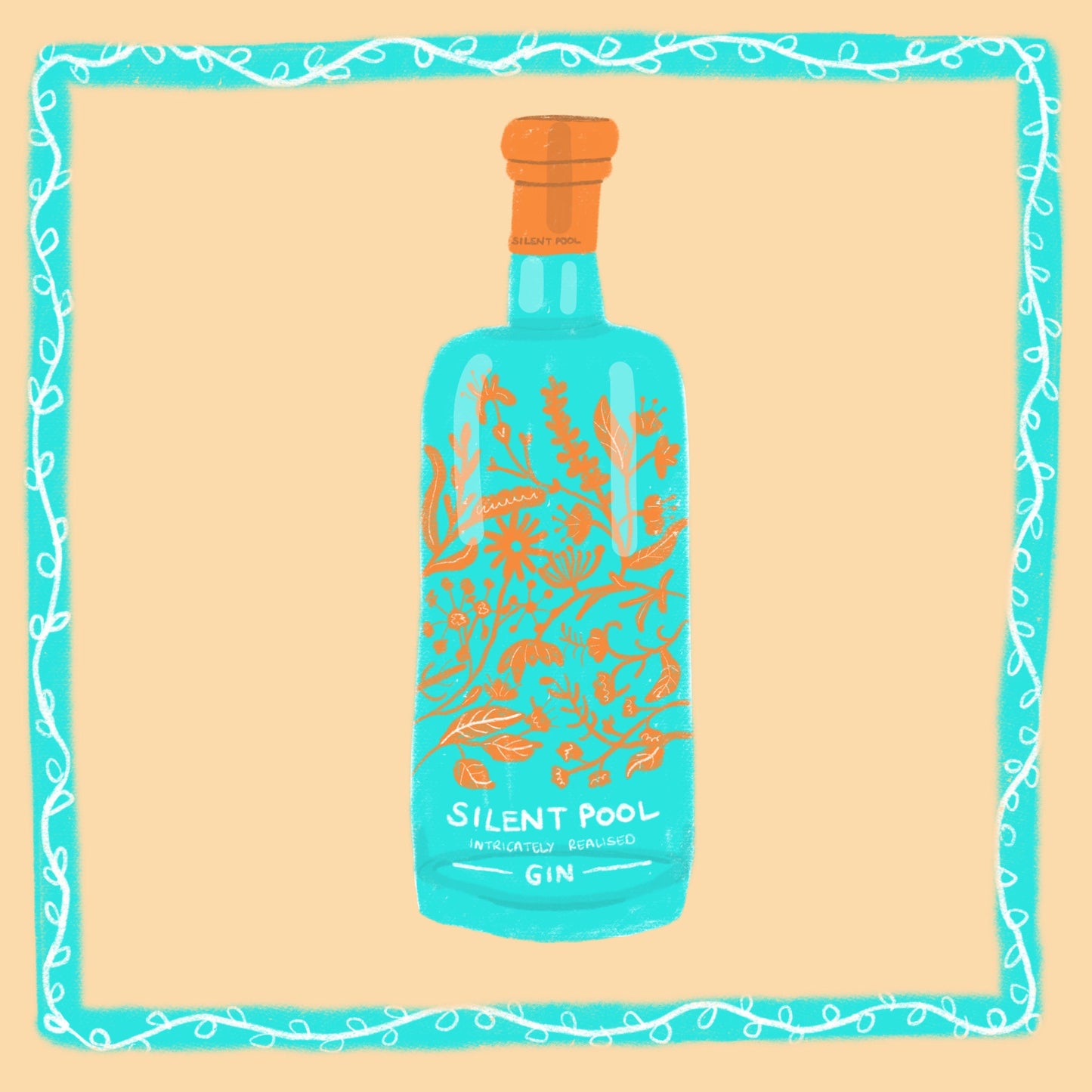 Silent Pool gin artwork print - gin print - kitchen art - kitchen print - colourful kitchen - gin illustration - kitchen wall art