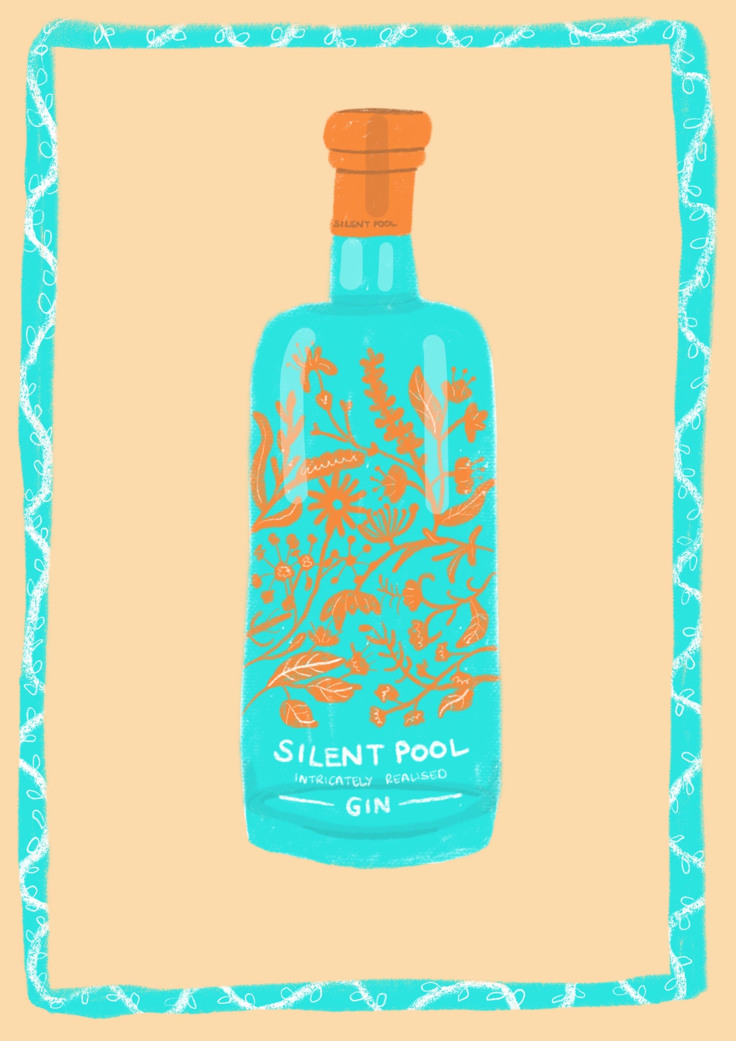 Silent Pool gin artwork print - gin print - kitchen art - kitchen print - colourful kitchen - gin illustration - kitchen wall art