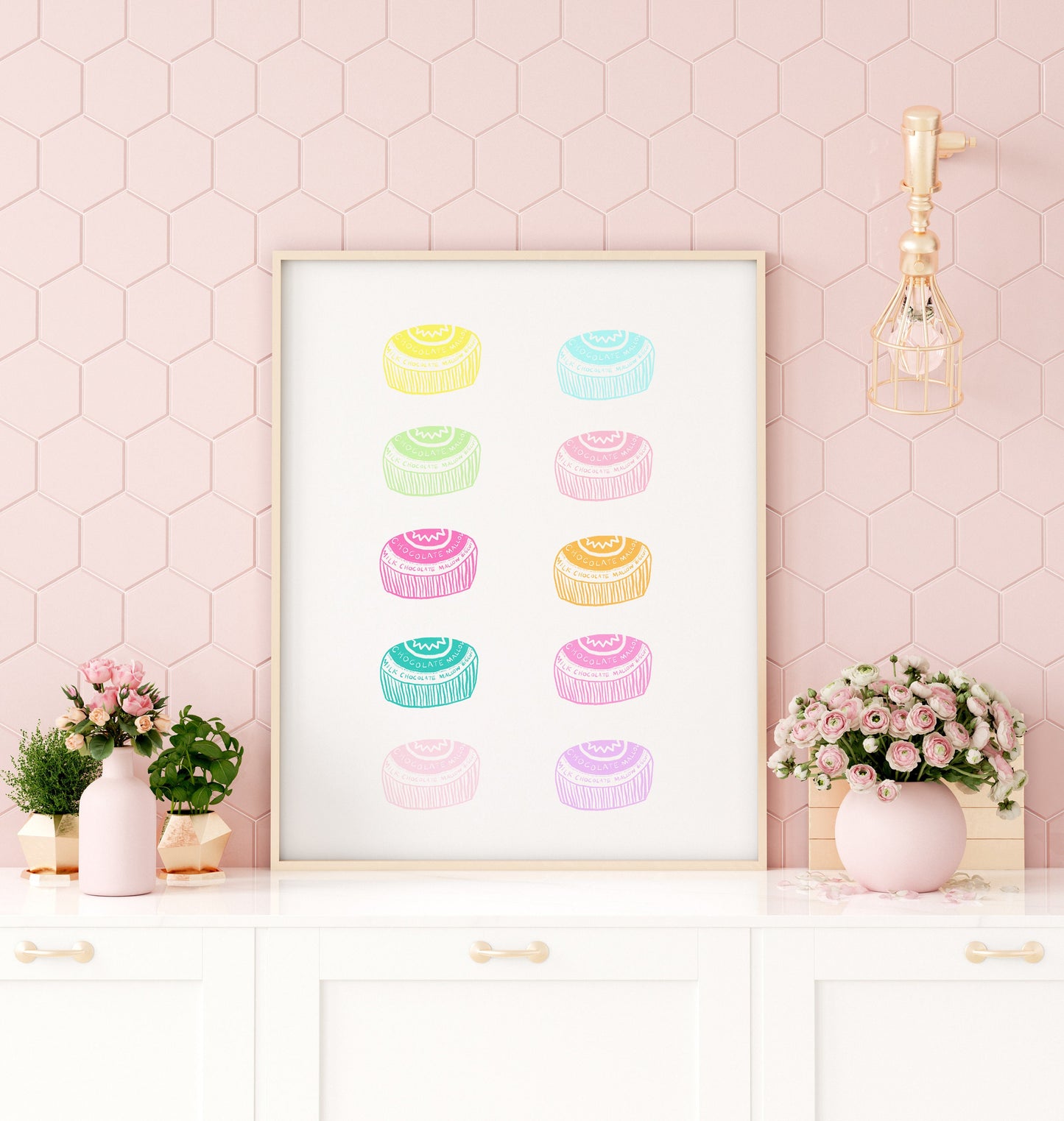 Pastel rainbow teacake biscuit artwork print -biscuit print - kitchen art - kitchen print - colourful kitchen - kitchen wall art