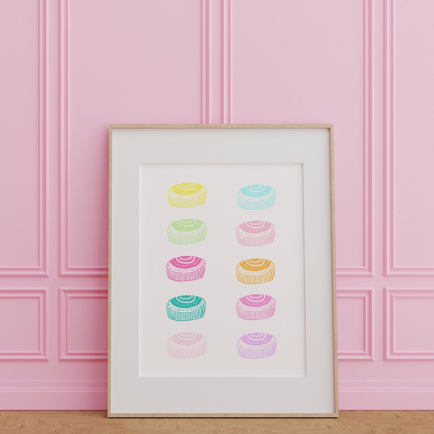 Pastel rainbow teacake biscuit artwork print -biscuit print - kitchen art - kitchen print - colourful kitchen - kitchen wall art