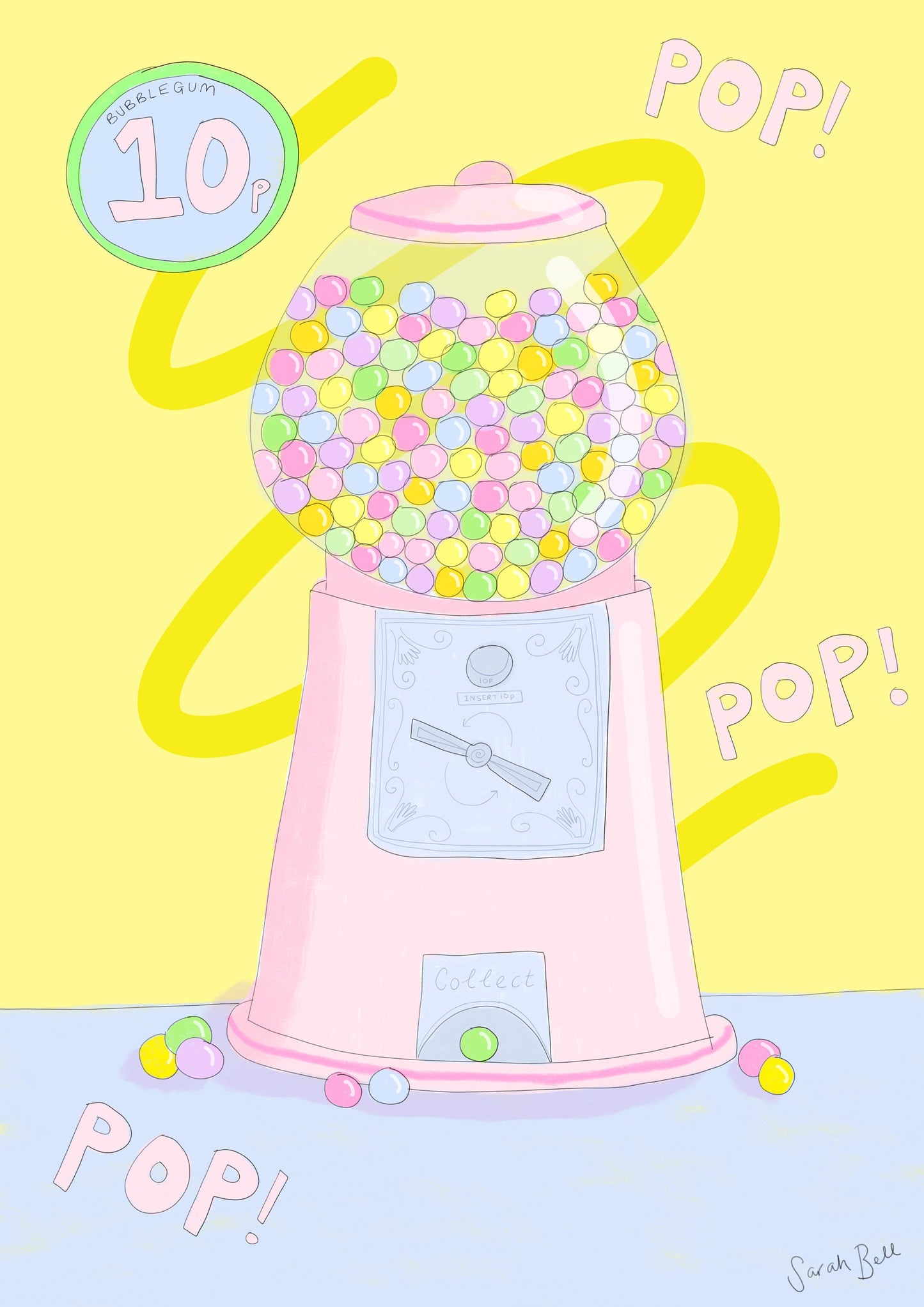 Retro bubblegum machine artwork print - retro sweets gift 80's print - kitchen art - bubblegum print - bubblegum vintage machine