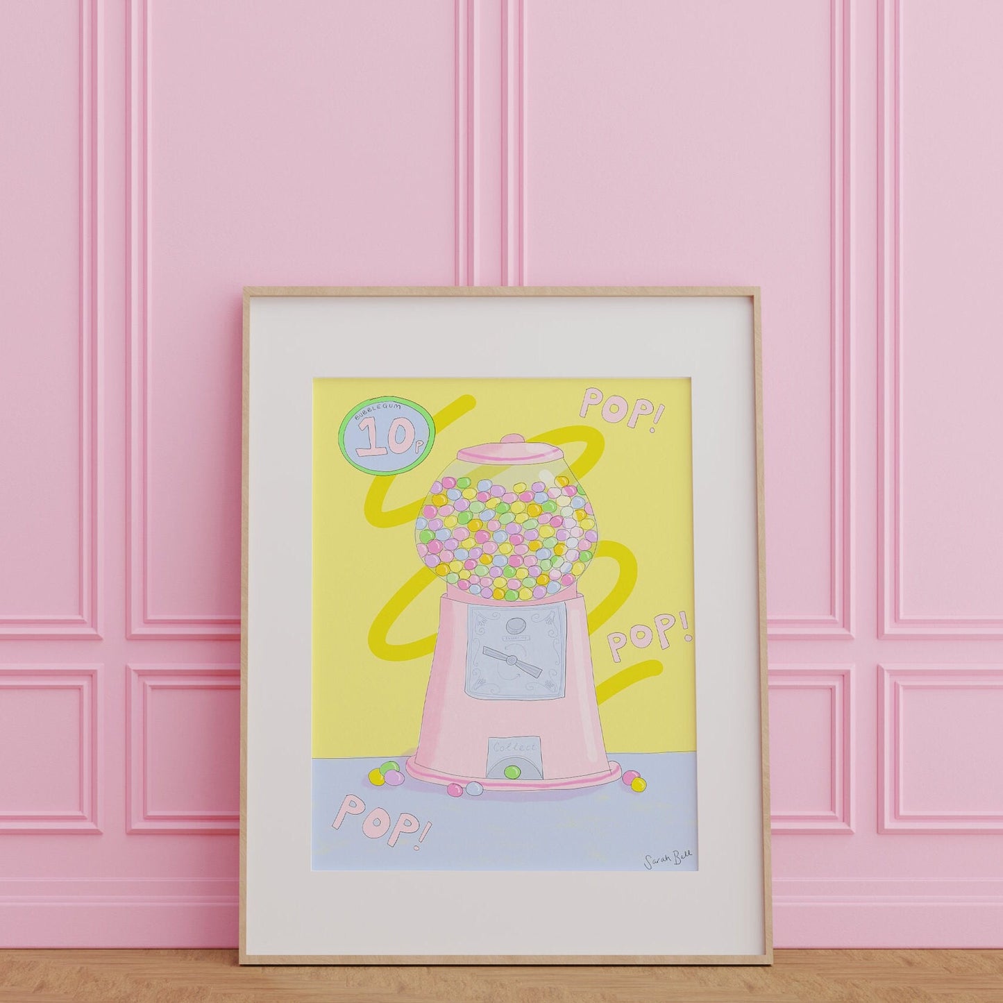 Retro bubblegum machine artwork print - retro sweets gift 80's print - kitchen art - bubblegum print - bubblegum vintage machine