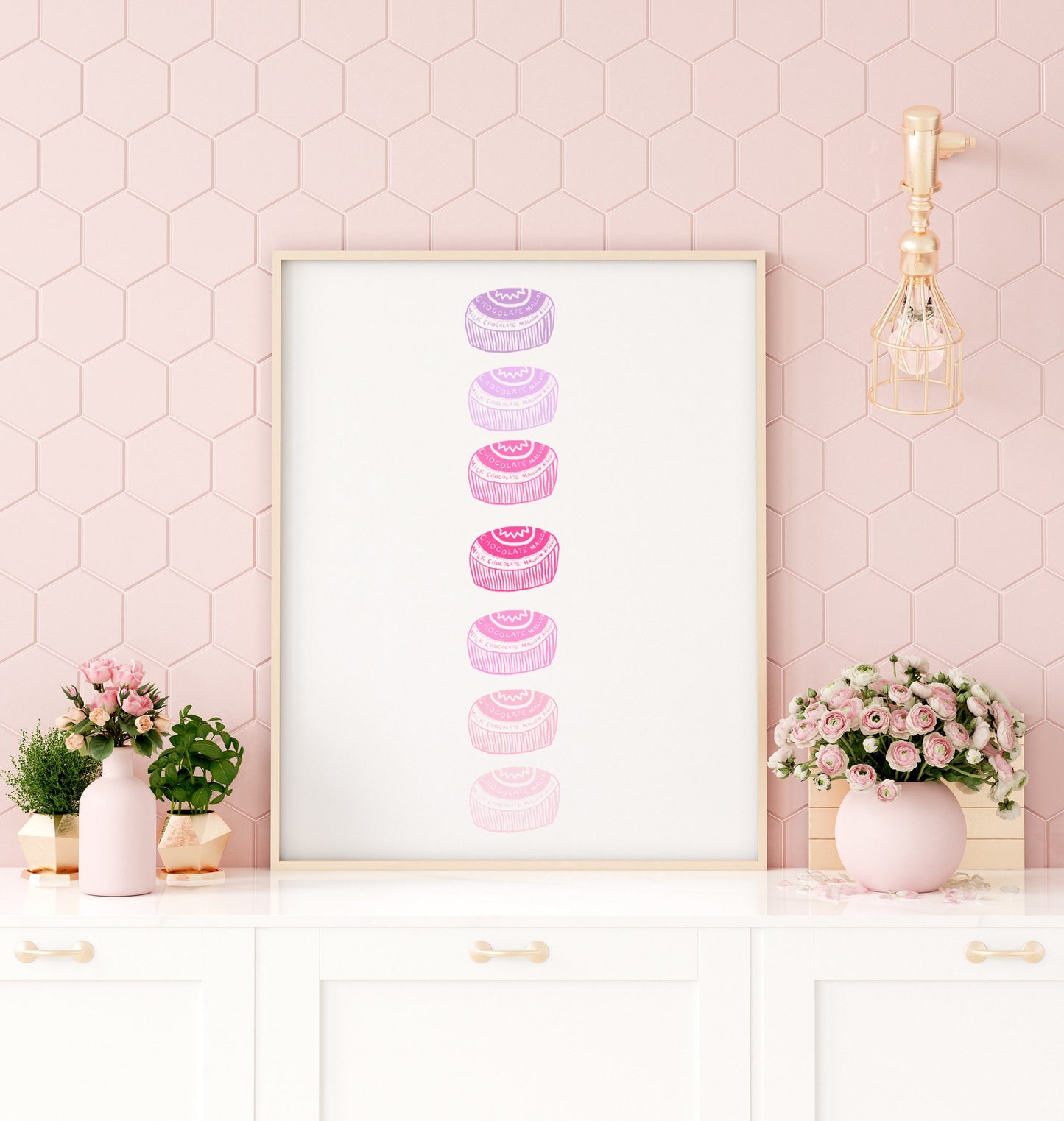 Pink rainbow teacake biscuit artwork print -biscuit print - kitchen art - kitchen print - quote print - colourful kitchen - kitchen wall art