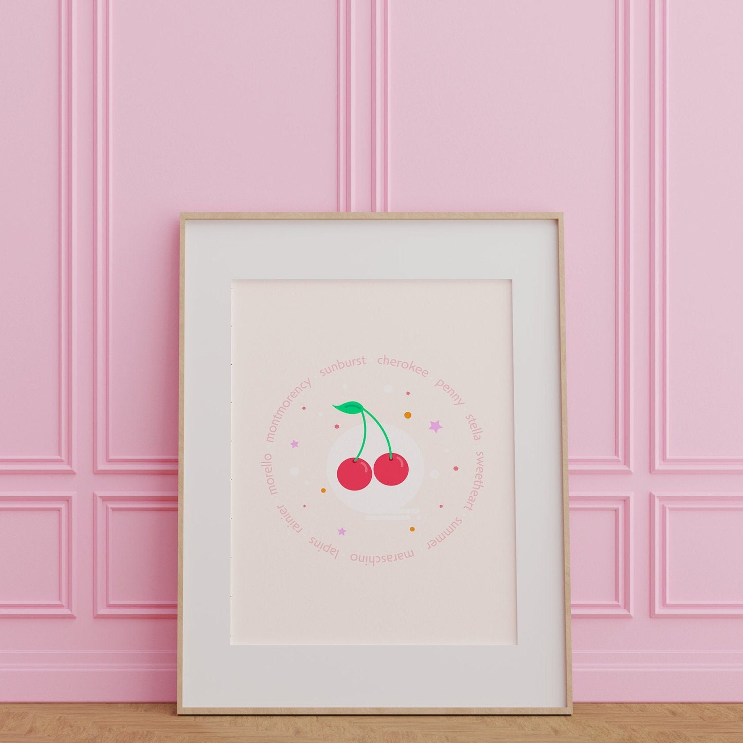 cherry print - cherry poster - fruit print - fruit art - kitchen wall art - kitchen prints - kitchen decor - pink prints -