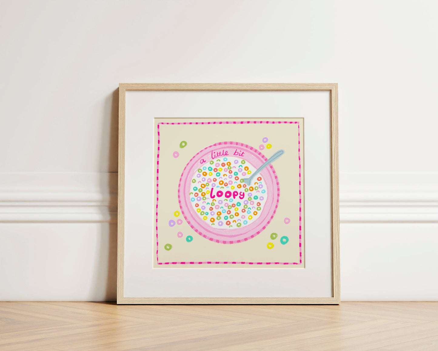 Fruit loop cereal 'a little bit loopy' square print - kitchen art - kitchen print - colourful kitchen  - kitchen wall art