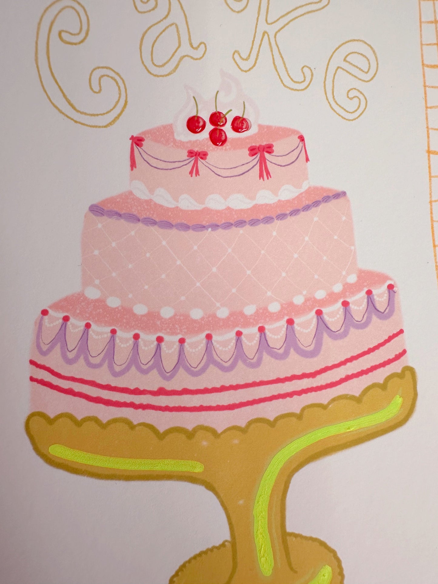 Limited edition cake patisserie print hand-finished accents - kitchen print - Parisian style print