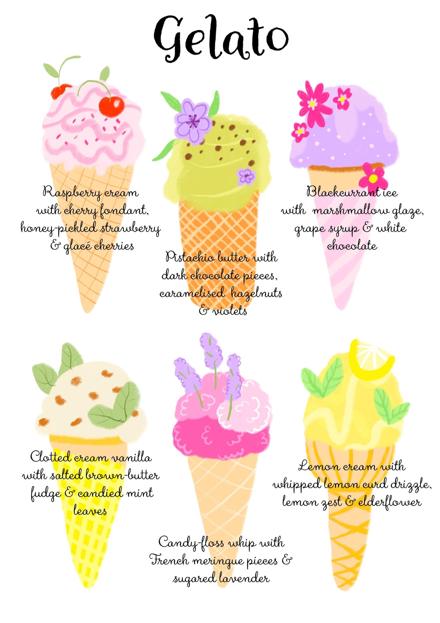 Colourful gelato menu artwork print - kitchen print - kitchen art - cute print - quote print - colourful print - colourful wall art