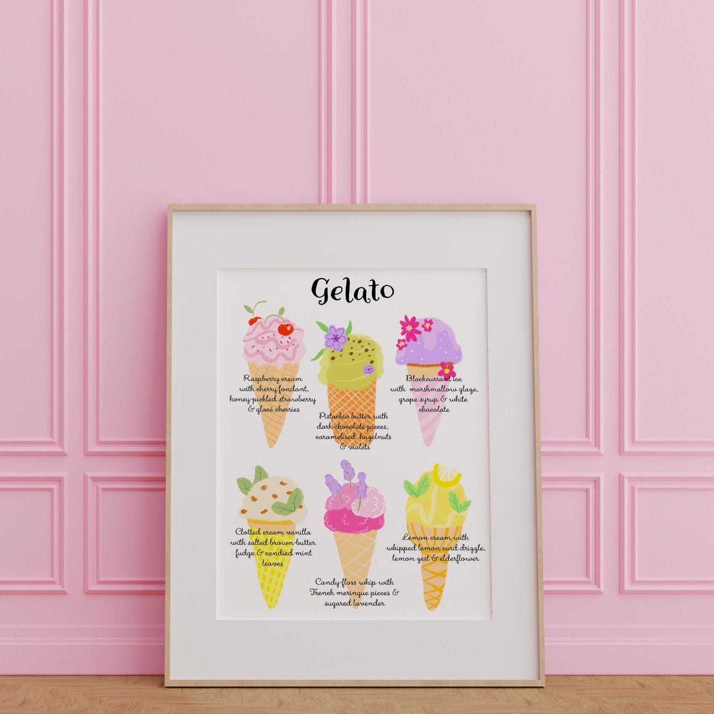 Colourful gelato menu artwork print - kitchen print - kitchen art - cute print - quote print - colourful print - colourful wall art