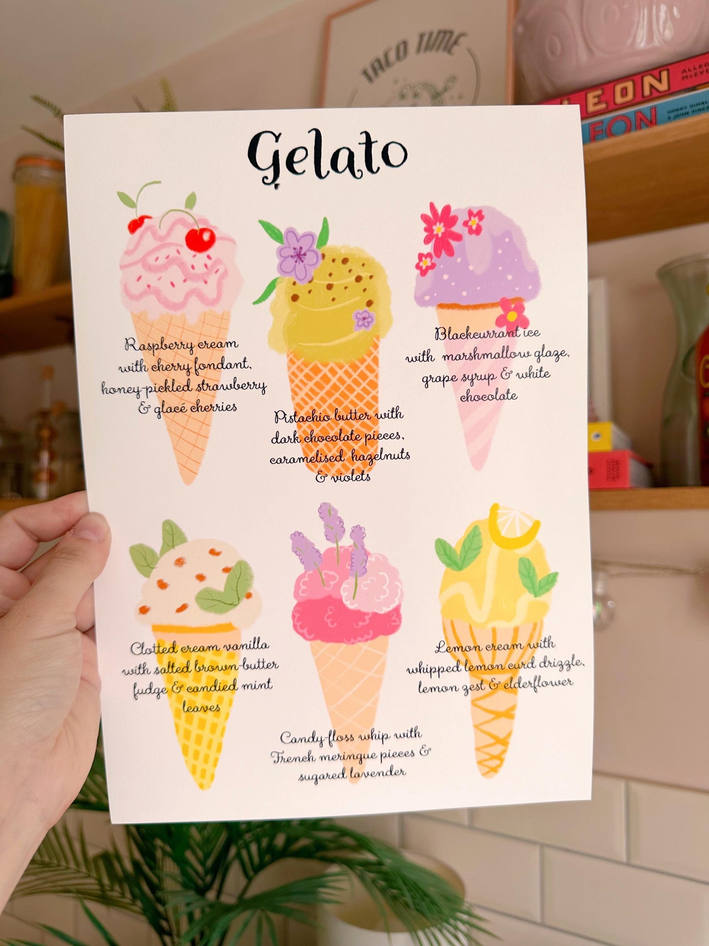 Colourful gelato menu artwork print - kitchen print - kitchen art - cute print - quote print - colourful print - colourful wall art