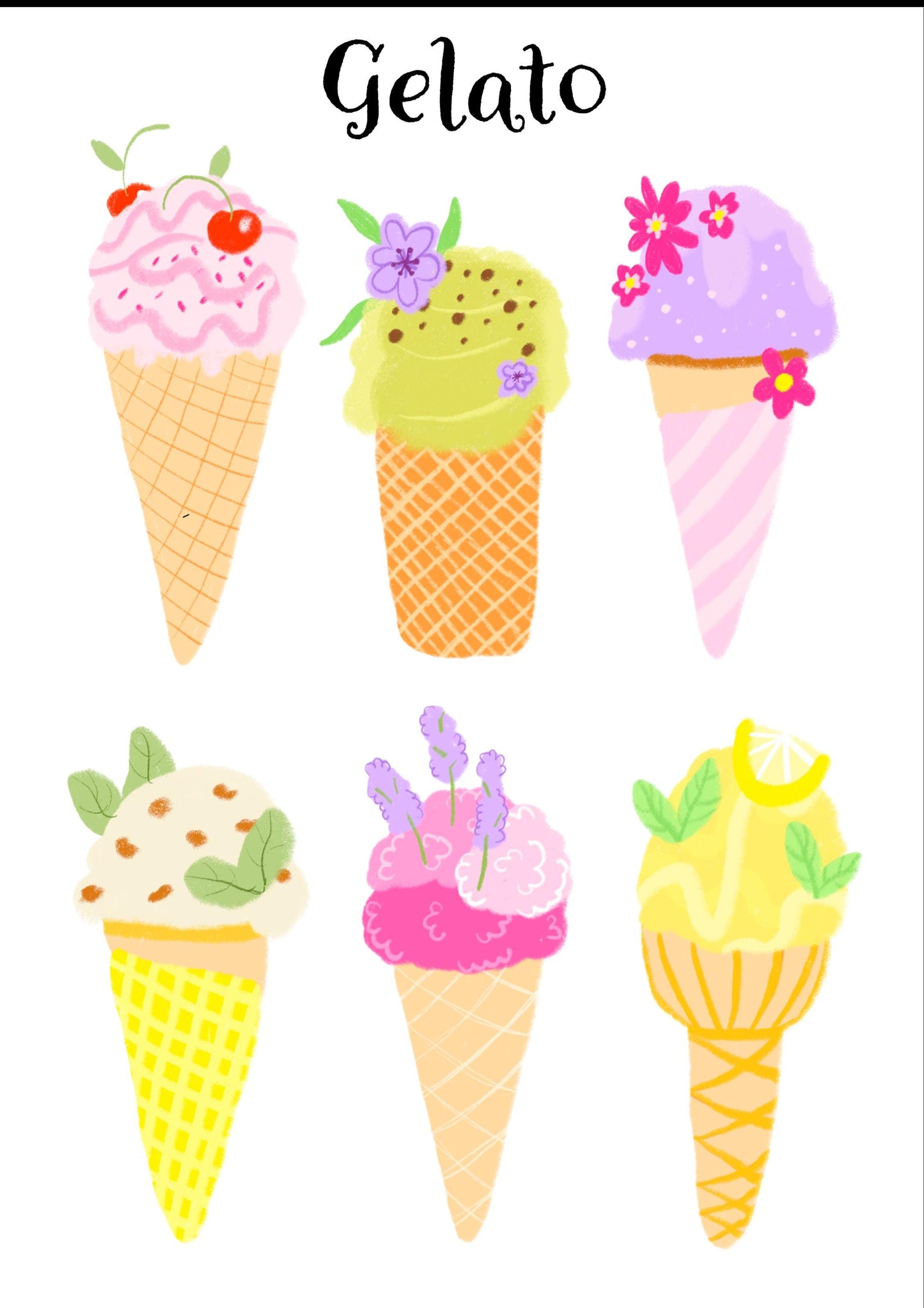 Colourful gelato menu artwork print - kitchen print - kitchen art - cute print - quote print - colourful print - colourful wall art