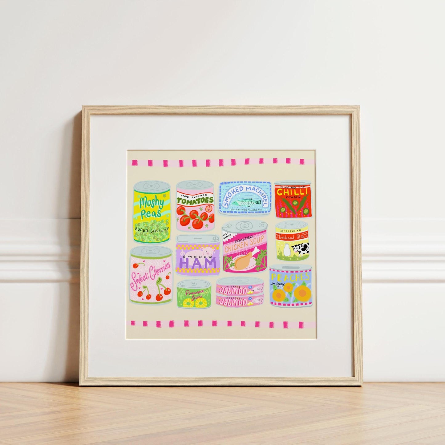 Illustrated food tins print - kitchen art - kitchen print - kitchen wall art - 6x6 prints | 5x5 prints