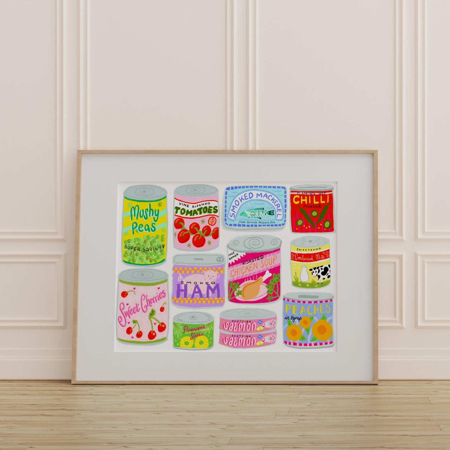 Pantry illustrated tins artwork print -vintage tins print - kitchen art - kitchen print - quote print - colourful kitchen wall art